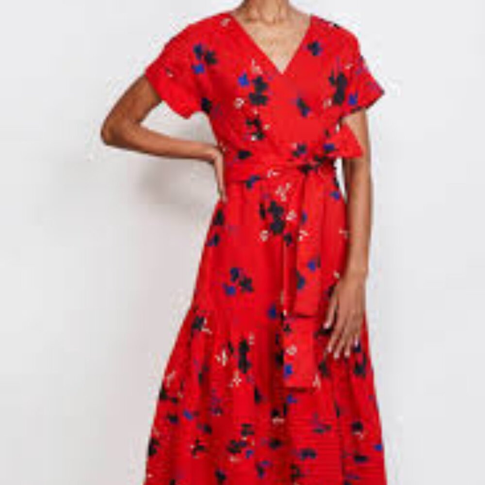 Apiece Apart Bright Red Floral Wrap Maxi Dress